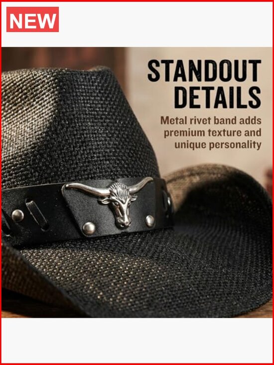 Straw Cowboy Hat with Wide Brim for Sun Protection Unisex